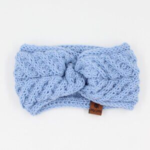 Handmade Hand Knit Superwash Merino Moonstone Light Blue Cable Clay Ear Warmer